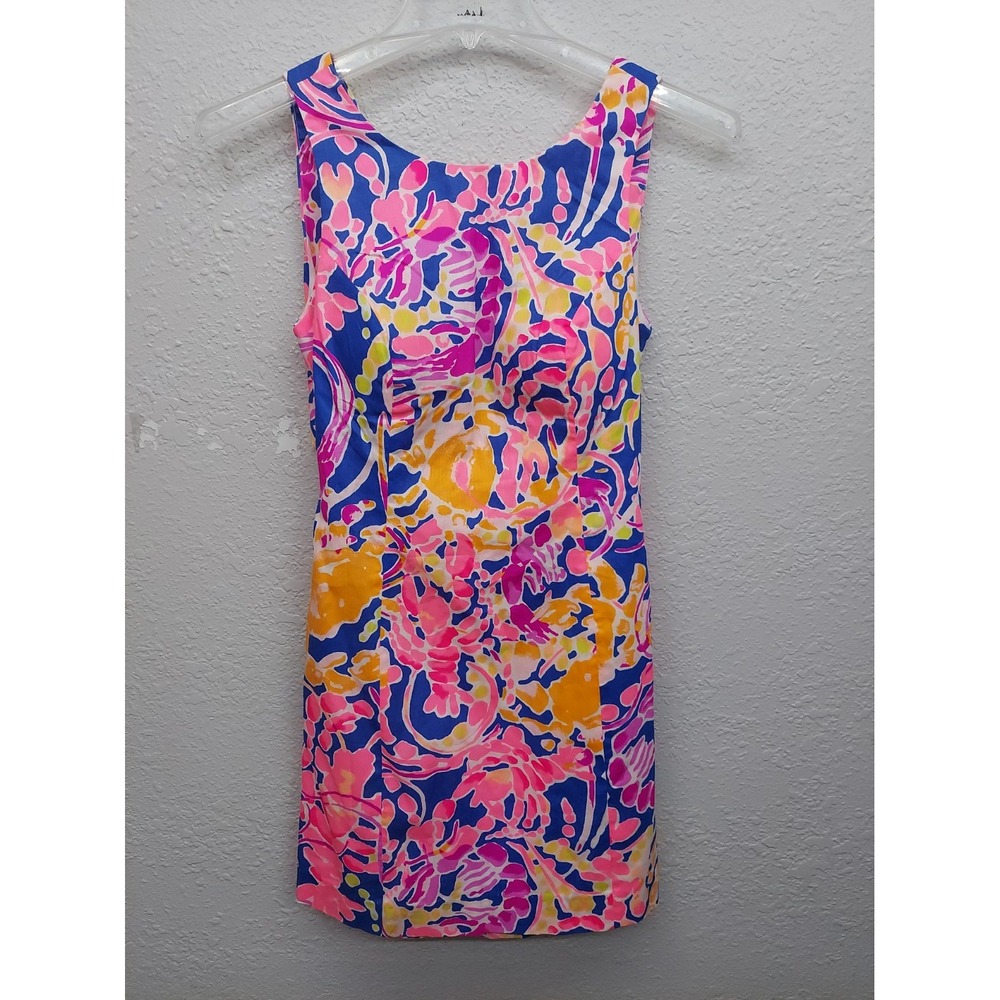 Lily Pulitzer Courtney Dress Women 2 Pink Blue Tie Open Back Sleeveless Knee NWT